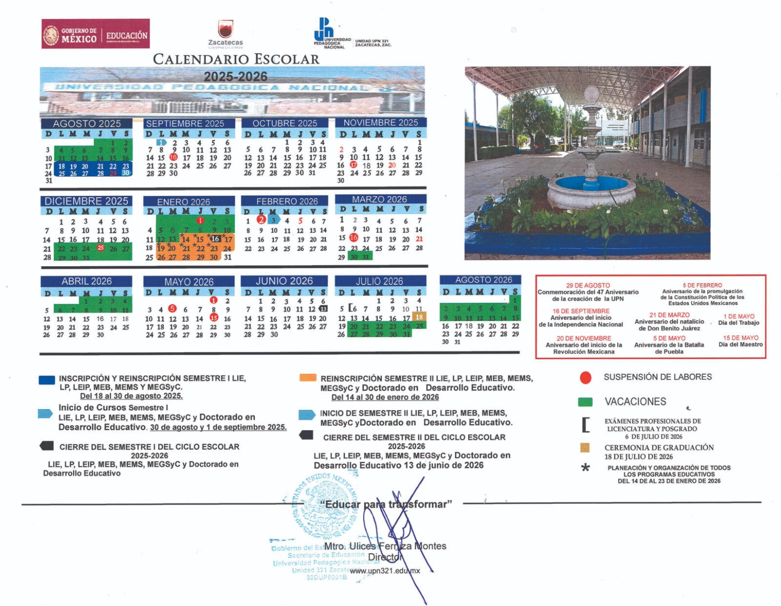 Calendario UPN 321 Zacatecas 2025–2026